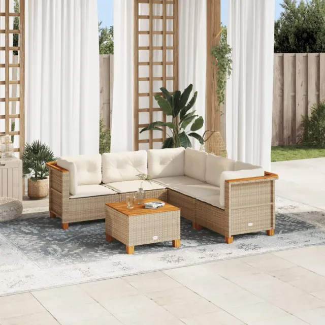 Salon de jardin avec coussins 6 pcs beige résine tressée