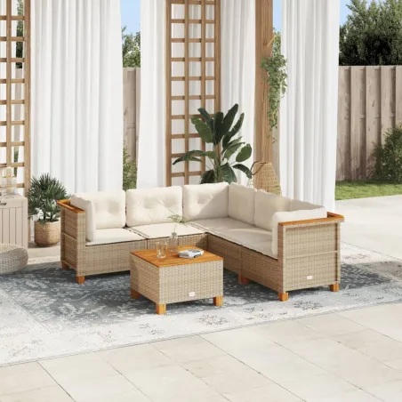 Salon de jardin avec coussins 6 pcs beige résine tressée