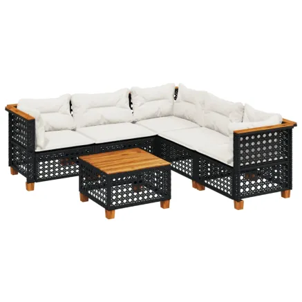 Salon de jardin 6 pcs avec coussins noir résine tressée 2