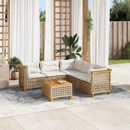 Salon de jardin avec coussins 6 pcs beige résine tressée