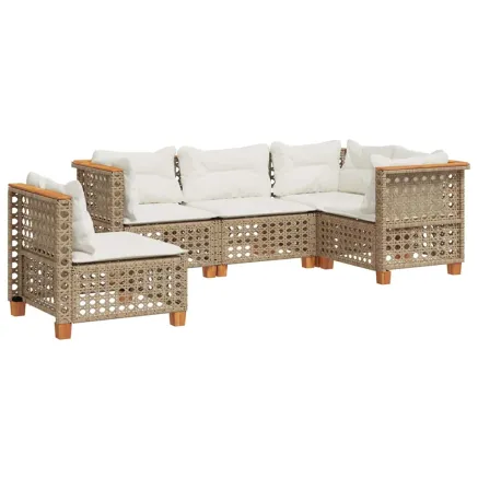 Salon de jardin avec coussins 5 pcs beige résine tressée 2
