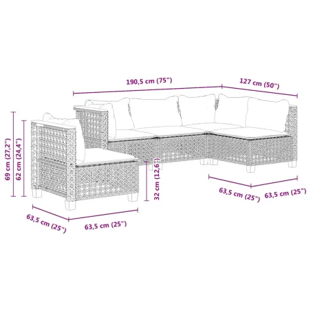 Salon de jardin avec coussins 5 pcs beige résine tressée