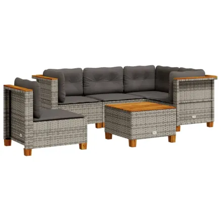 Salon de jardin 6 pcs avec coussins gris résine tressée 2