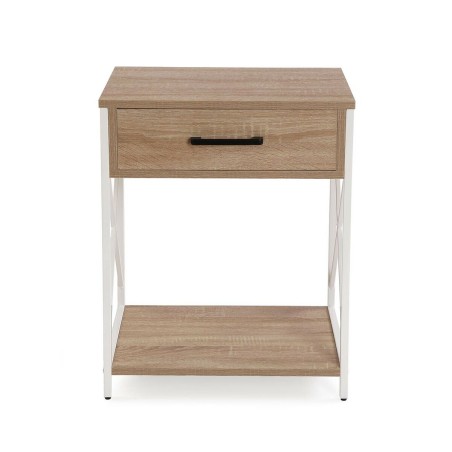 Table de Nuit Versa Blanc PVC Bois Métal 40 x 60 x 48 cm