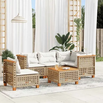 Salon de jardin avec coussins 6 pcs beige résine tressée