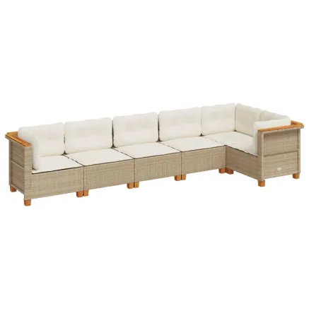 Salon de jardin avec coussins 6 pcs beige résine tressée 2