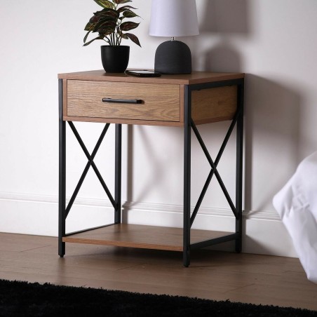 Mesita de Noche Versa Negro PVC Madera Metal 40 x 60 x 48 cm