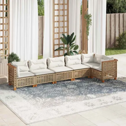 Salon de jardin avec coussins 6 pcs beige résine tressée