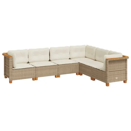 Salon de jardin avec coussins 6 pcs beige résine tressée
