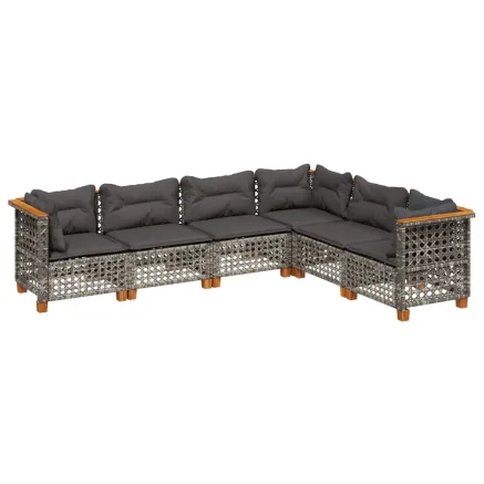 Salon de jardin 6 pcs avec coussins gris résine tressée 2