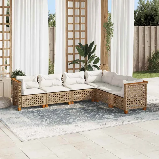 Salon de jardin avec coussins 6 pcs beige résine tressée