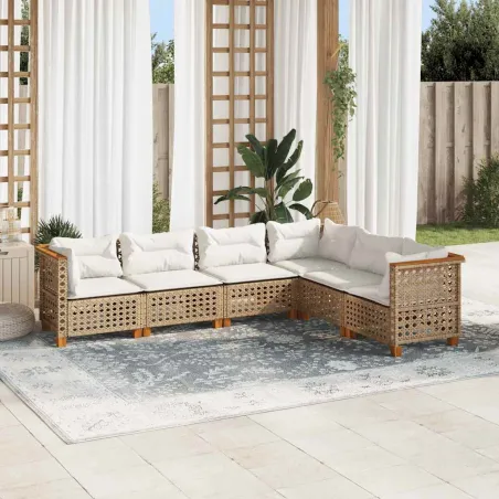 Salon de jardin avec coussins 6 pcs beige résine tressée