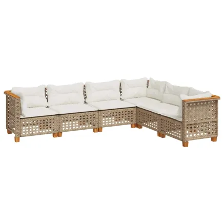 Salon de jardin avec coussins 6 pcs beige résine tressée 2