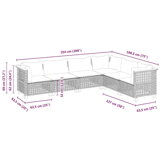 Salon de jardin avec coussins 6 pcs beige résine tressée