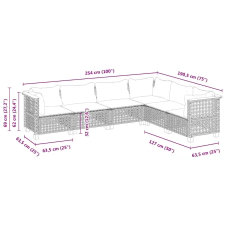 Salon de jardin avec coussins 6 pcs beige résine tressée