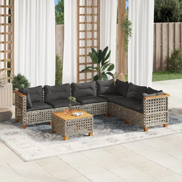 Salon de jardin avec coussins 7 pcs gris résine tressée