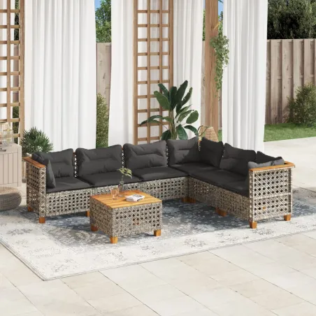 Salon de jardin avec coussins 7 pcs gris résine tressée