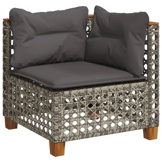 Salon de jardin avec coussins 7 pcs gris résine tressée