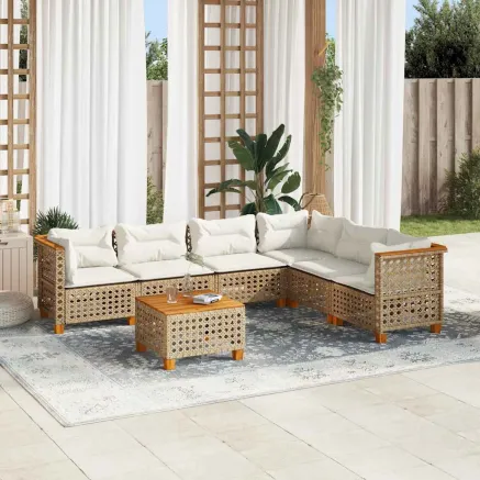 Salon de jardin avec coussins 7 pcs beige résine tressée