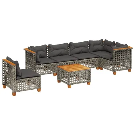 Salon de jardin avec coussins 7 pcs gris résine tressée 2