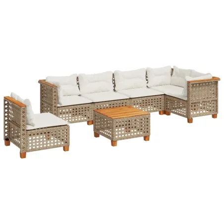 Salon de jardin avec coussins 7 pcs beige résine tressée