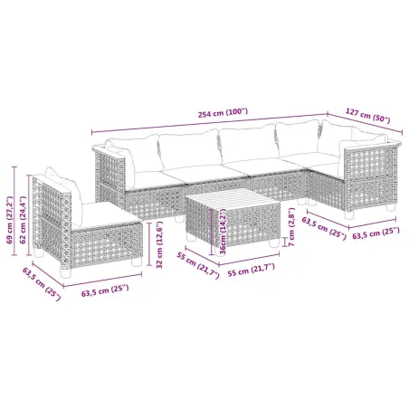 Salon de jardin avec coussins 7 pcs beige résine tressée