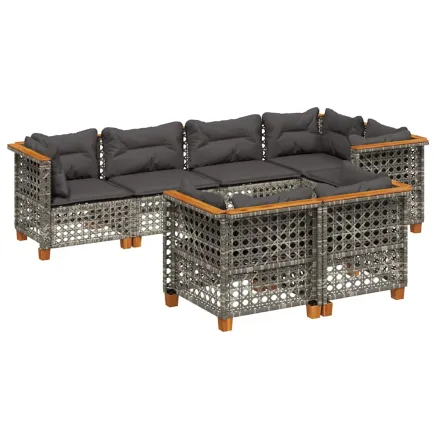 Salon de jardin avec coussins 7 pcs gris résine tressée 2