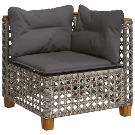 Salon de jardin avec coussins 7 pcs gris résine tressée