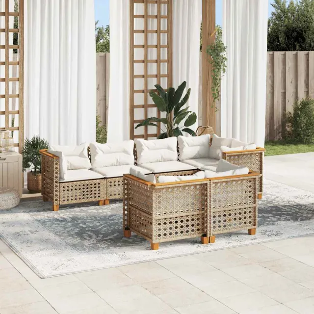 Salon de jardin avec coussins 7 pcs beige résine tressée