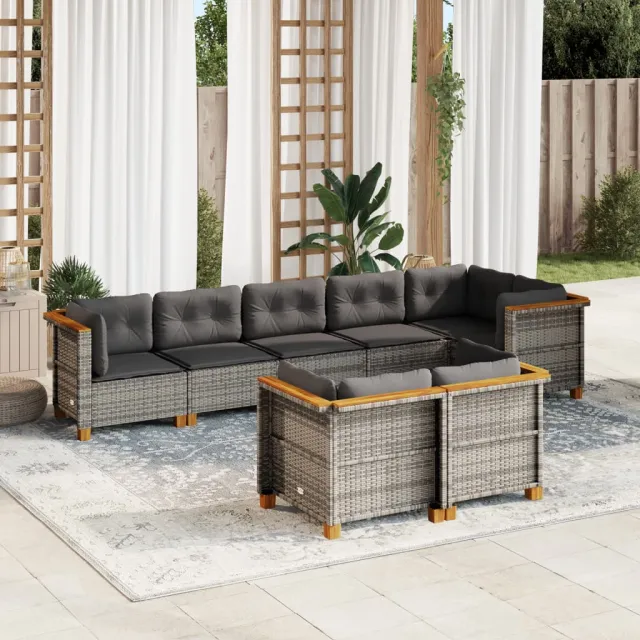 Salon de jardin 8 pcs avec coussins gris résine tressée