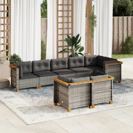 Salon de jardin 8 pcs avec coussins gris résine tressée