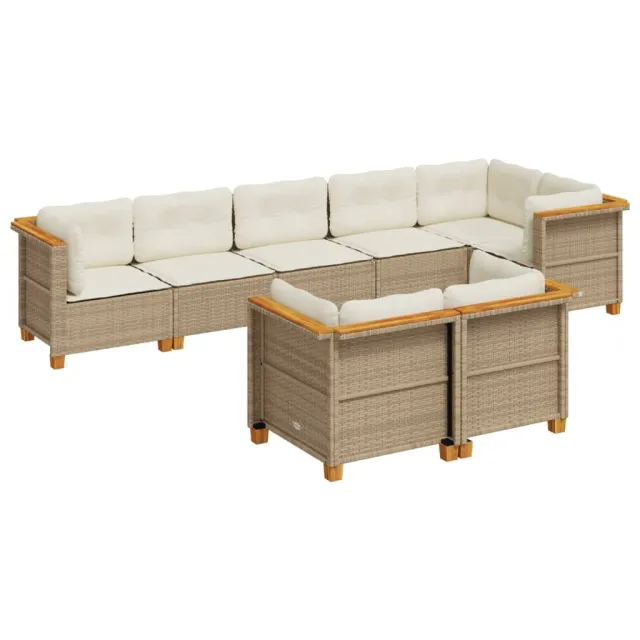 Salon de jardin avec coussins 8 pcs beige résine tressée