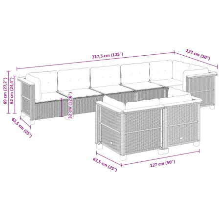 Salon de jardin avec coussins 8 pcs beige résine tressée