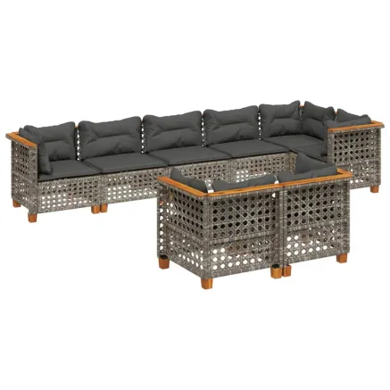 Salon de jardin 8 pcs avec coussins gris résine tressée 2