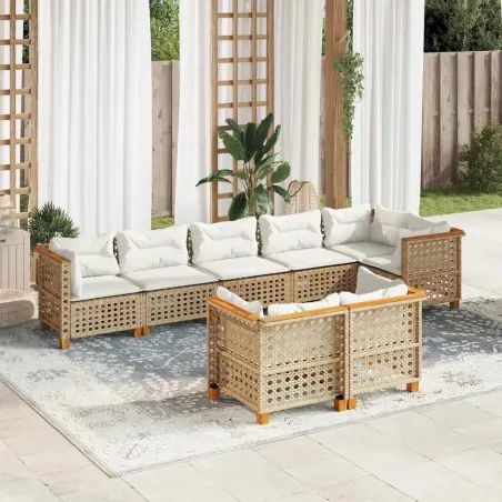 Salon de jardin avec coussins 8 pcs beige résine tressée