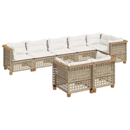 Salon de jardin avec coussins 8 pcs beige résine tressée