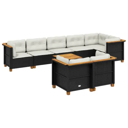 Salon de jardin 9 pcs avec coussins noir résine tressée 2