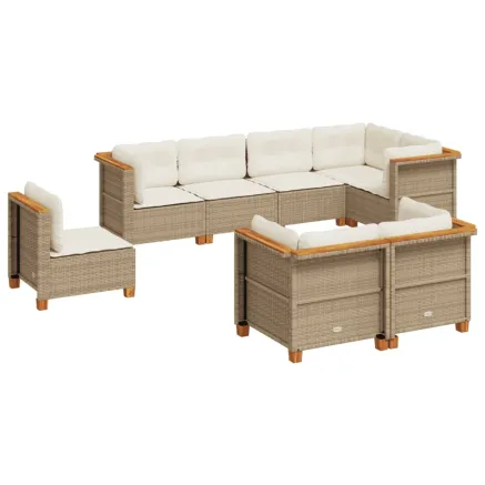 Salon de jardin avec coussins 8 pcs beige résine tressée 2