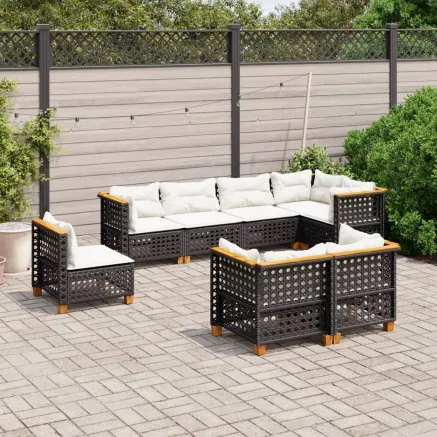 Salon de jardin 8 pcs avec coussins noir résine tressée