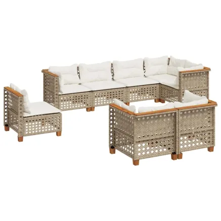 Salon de jardin avec coussins 8 pcs beige résine tressée 2