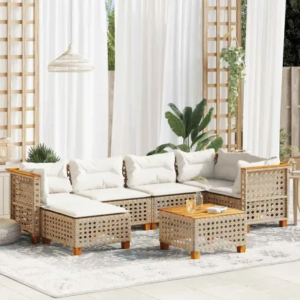 Salon de jardin avec coussins 7 pcs beige résine tressée