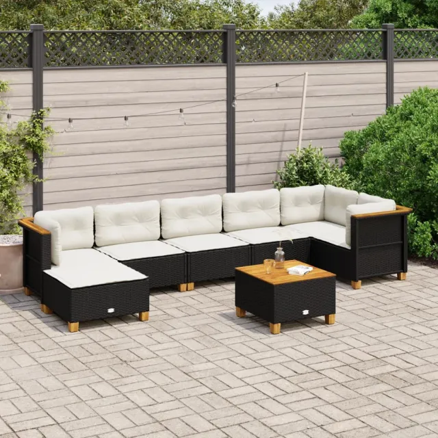 Salon de jardin 8 pcs avec coussins noir résine tressée