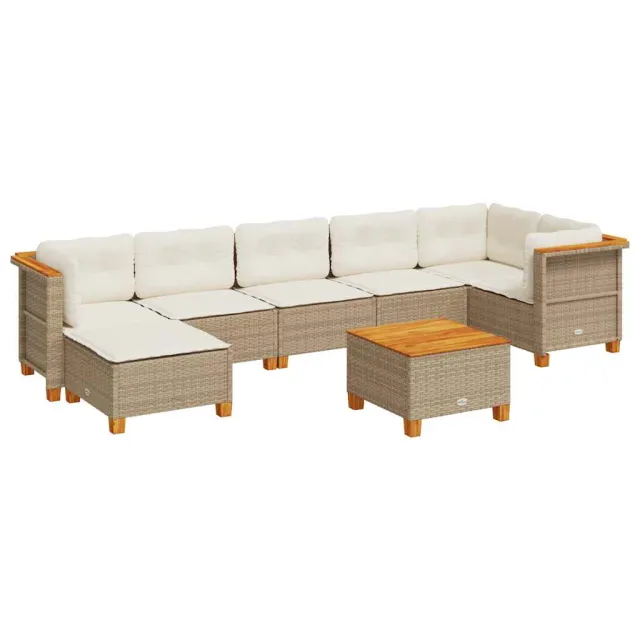 Salon de jardin avec coussins 8 pcs beige résine tressée