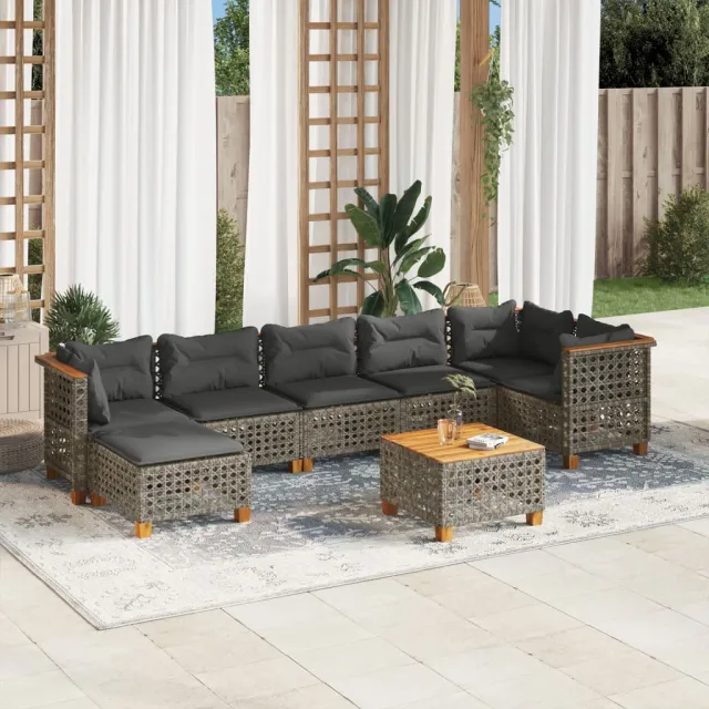 Salon de jardin 8 pcs avec coussins gris résine tressée
