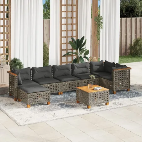 Salon de jardin 8 pcs avec coussins gris résine tressée