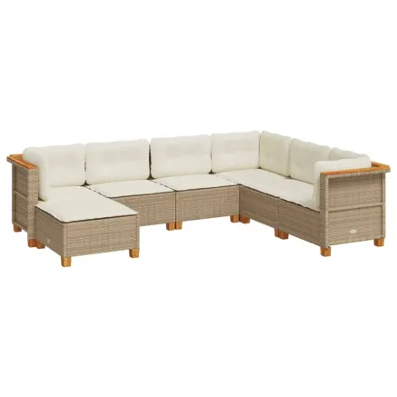 Salon de jardin avec coussins 7 pcs beige résine tressée 2