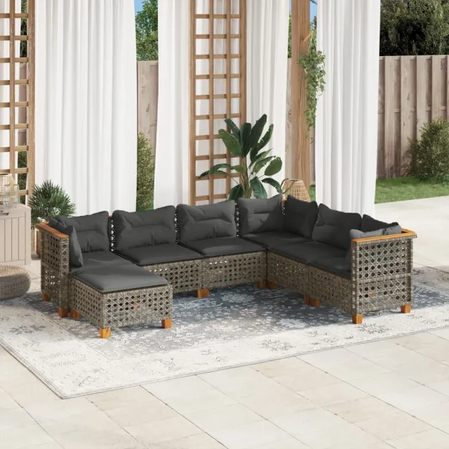 Salon de jardin avec coussins 7 pcs gris résine tressée