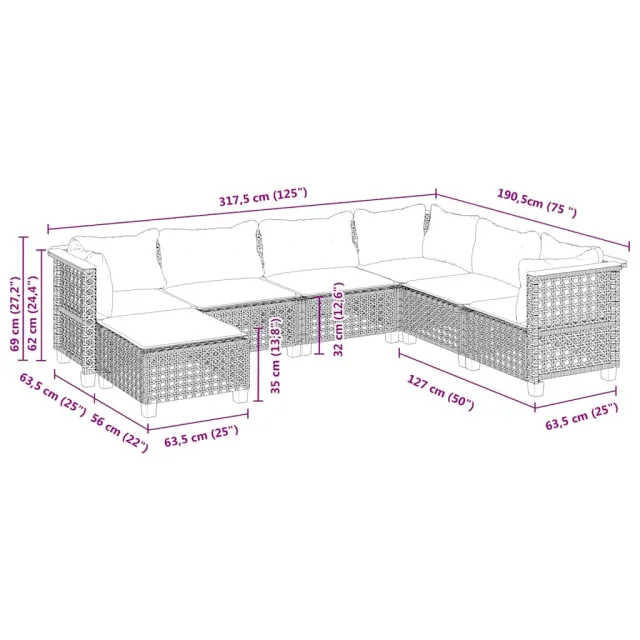 Salon de jardin avec coussins 7 pcs beige résine tressée