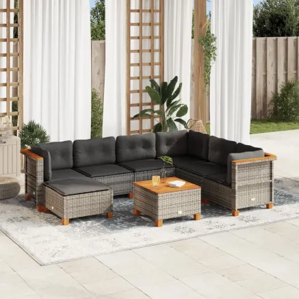 Salon de jardin 8 pcs avec coussins gris résine tressée