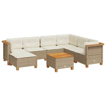 Salon de jardin avec coussins 8 pcs beige résine tressée 2